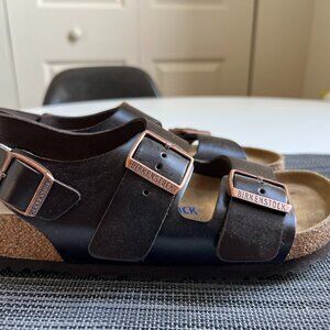 SOLD. Birkenstock Milano big buckle brown leather sandals. US 7-7.5/EU 38.